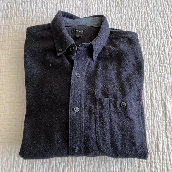 JCrew unisex cotton/wool button down shirt w/leather elbow patches - Picture 5 of 12